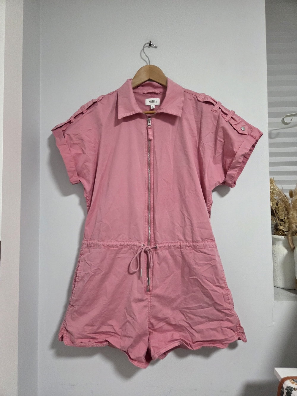 Pistola Pink Utility Short Sleeve Zip Romper